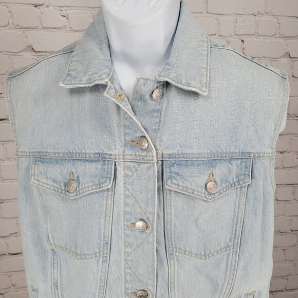 Madewell Blue Denim Oversized Trucker  Distressed Light Wash Jean Vest Small S - Picture 8 of 11